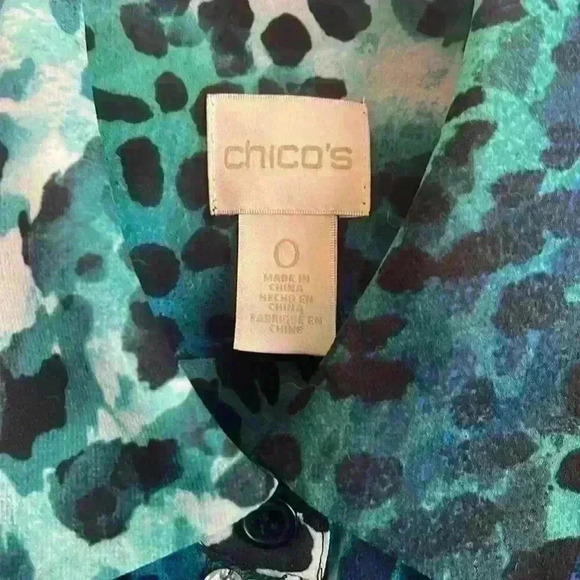 Chicos Women Blue Leopard Print Stone Lace Embellished Long Sleeve Shirt 0 - Picture 2 of 8